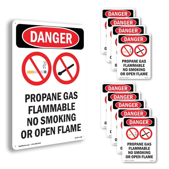 Propane Gas Flammable OSHA Danger Aluminum Sign 14 Inch x 10 Inch - 10 Pack