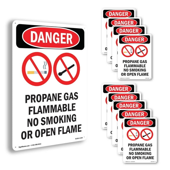 Propane Gas Flammable OSHA Danger Rigid Plastic Sign 18 Inch x 12 Inch - 10 Pack