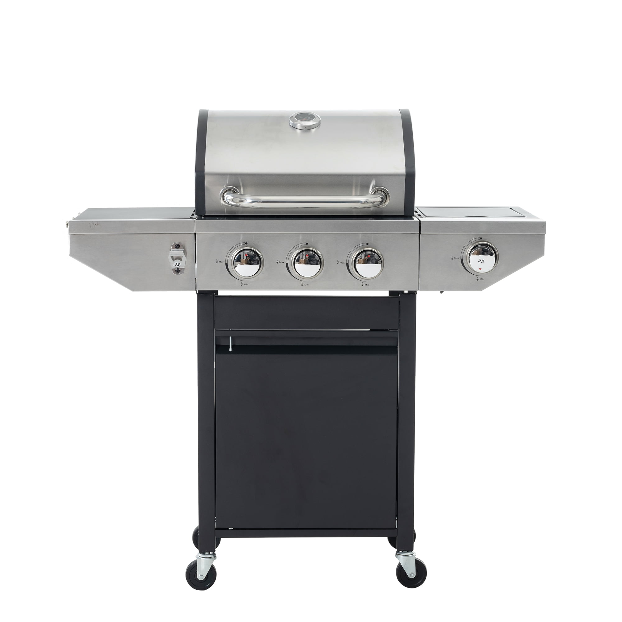 Black and Silver 3-Burner Propane Grill with Side Burner