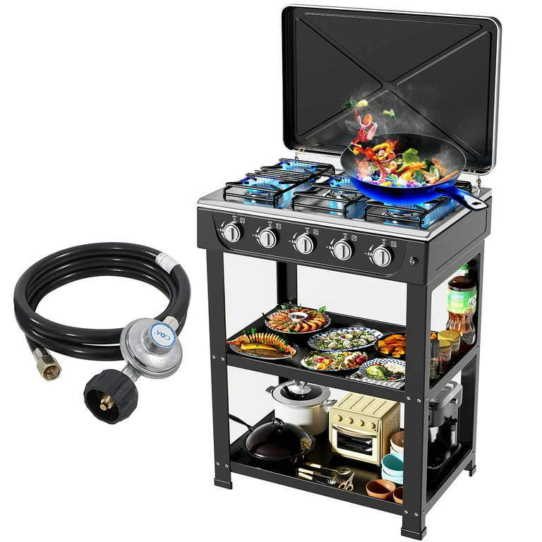 Portable 5-Burner Propane Gas Stove with Auto Ignition, Stand