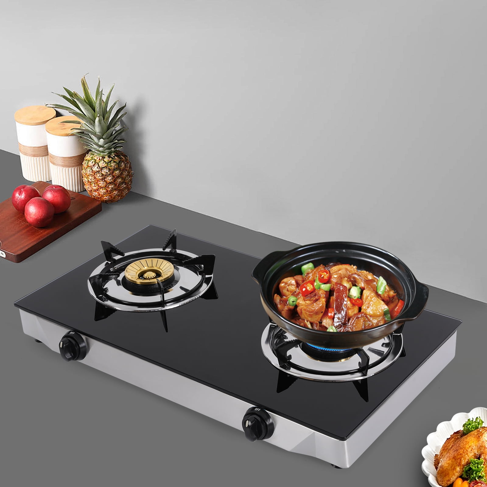 Propane Gas Stove, 7KW Power, Tempered Glass and Stainless Steel Construction, Independent Control Knobs with Child Lock, Energy-Efficient and Environmentally Friendly, Easy to Clean