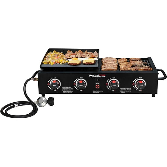 Propane Grill & Griddle Combo, 4-Burner Portable Gas Grill Griddle for Backyard or Outdoor Cooking, 40000 BTU, Black