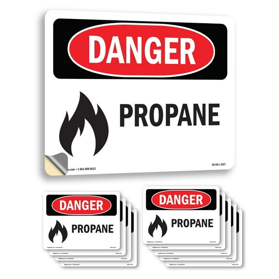 Propane OSHA Danger Vinyl Decal Label 18 Inch x 12 Inch - 10 Pack