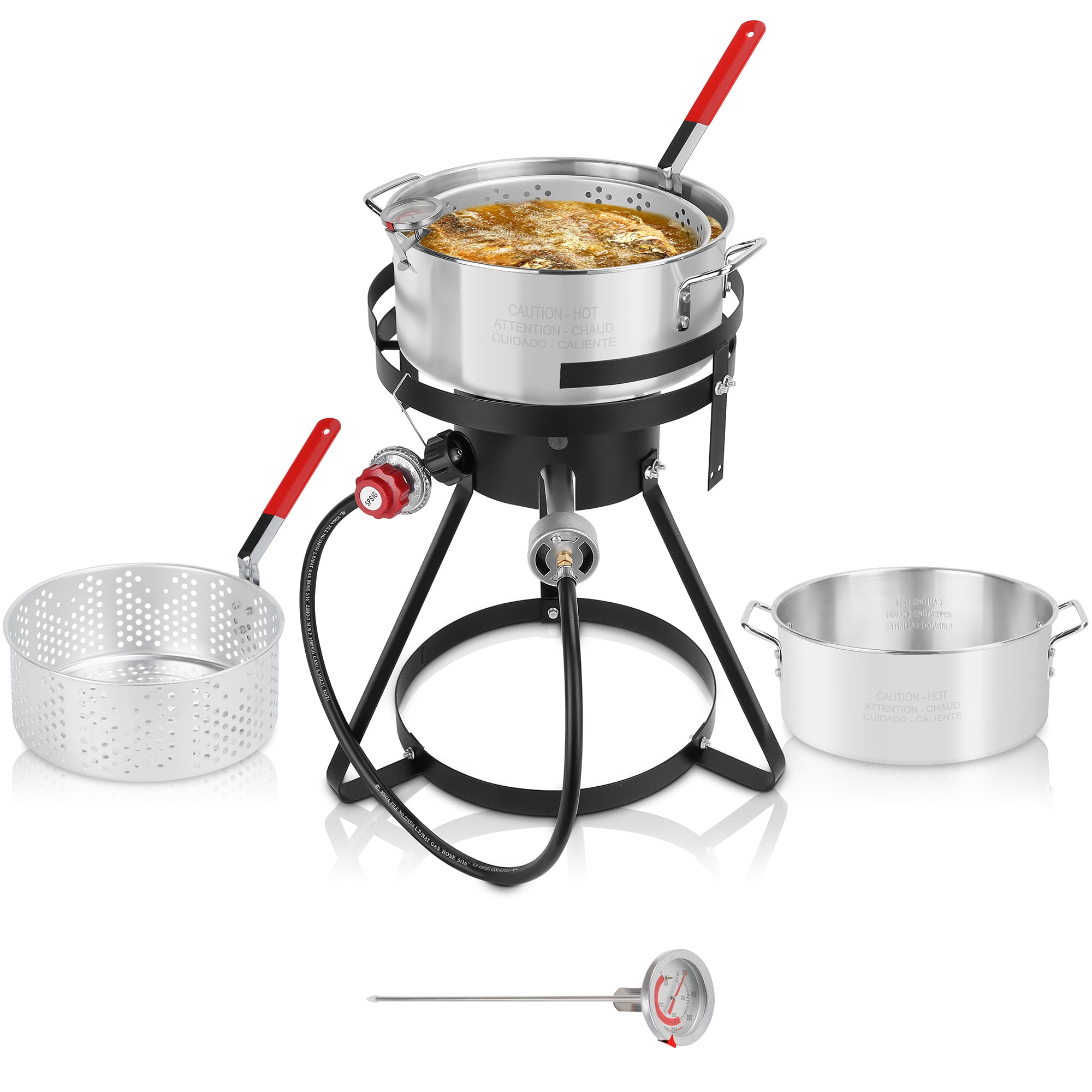 Propane Cooker Fish Fryer Pot with basket, 10 Quart Aluminum Seafood