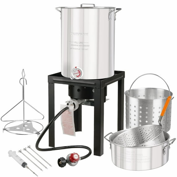 Propane Outdoor Turkey Fryer, 30 & 10 Quart Aluminum Seafood Boiler Steamer Kit Crawfish Fish Fryer, 55,000 BTU