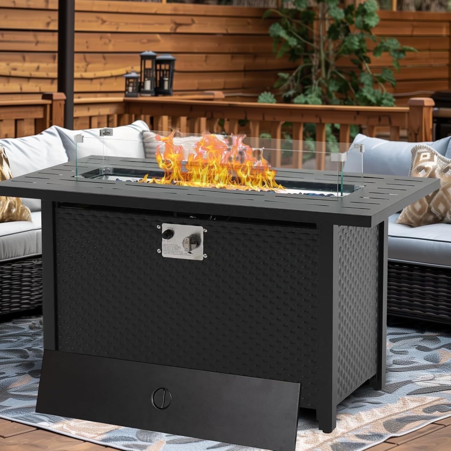 Propane Patio Heater, 5000 BTU Fire Pit Table, 45 inch Heater with Cover, Black