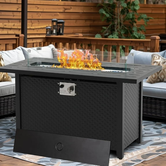 Propane Patio Heater, 5000 BTU Fire Pit Table, 45 inch Heater with Cover, Black