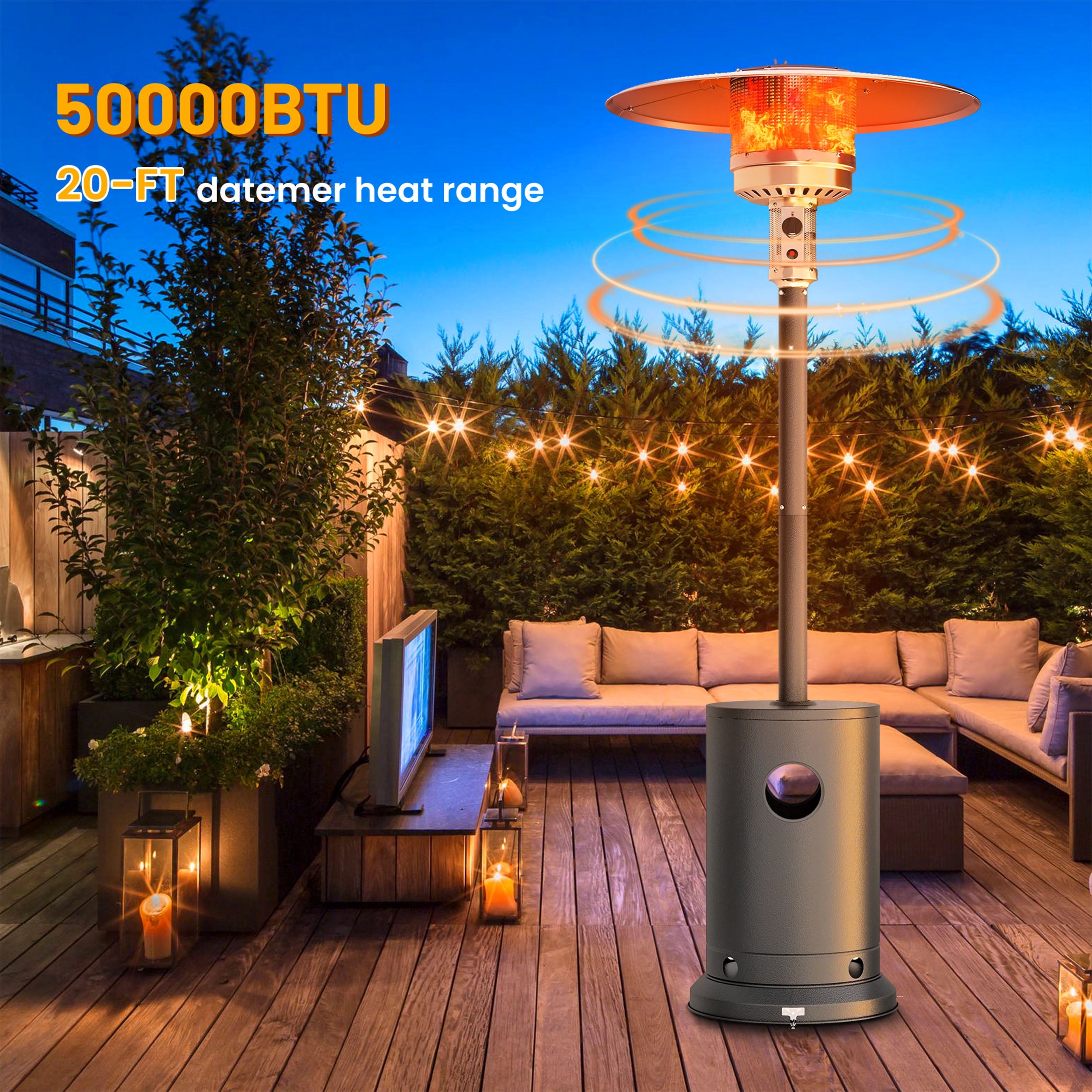 Propane Patio Heater, 50,000 BTU Upgraded Propane Heater w/ 226 Sq.ft ...