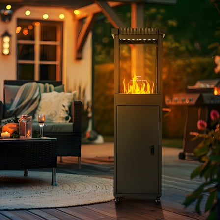 PartyKindom Black Steel Backyard Heater with Glass Shield for Outdoor Patio Cozy Flames