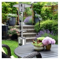 Propane Patio Heater, Standing LP Gas Heater with Table & Wheels, 48000 BTU Steel Outdoor Heater for Garden, Deck, Black/Brown/Gray/Silver
