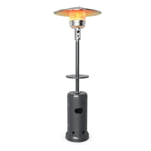 Propane Patio Heater, Standing Outdoor Gas Heater with Table & Wheels - 48,000 BTU Steel LP Gas Heater for Garden, Deck, Black/Brown/Gray/Silver