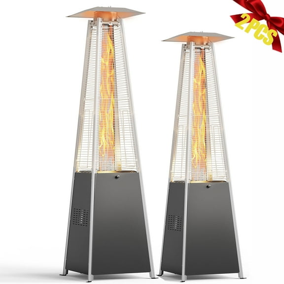 2PCS Patio Heater for Outdoor Use, 48,000BTU Powerful Pyramid Heater with Stable Base, Outdoor Porch Yard Propane Heater with Quartz Glass Tube for Fire, Dia 10FT Heating