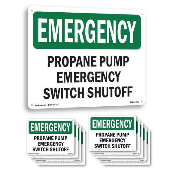 Propane Pump Switch Shutoff OSHA Emergency Aluminum Sign 14 Inch x 10 Inch - 10 Pack