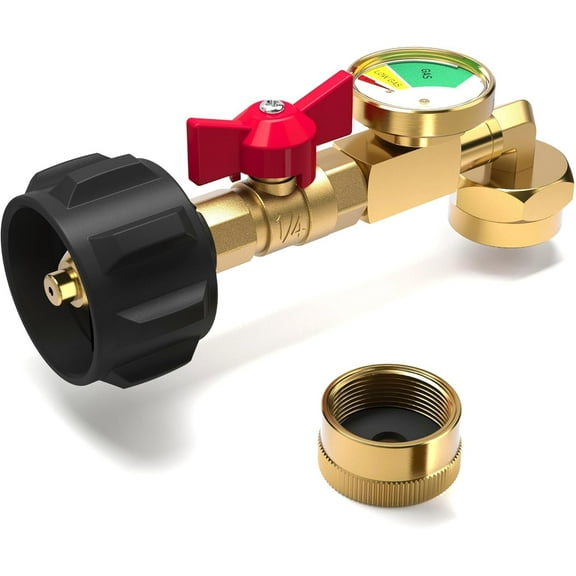 Propane Refill Adapter for 1 LB. Tanks, Propane Adapter 20lb to 1lb Converter with Gauge and Valve, Propane Tank Refill Adapter with 90-Degree Elbow Design, Come with Bottle Cap