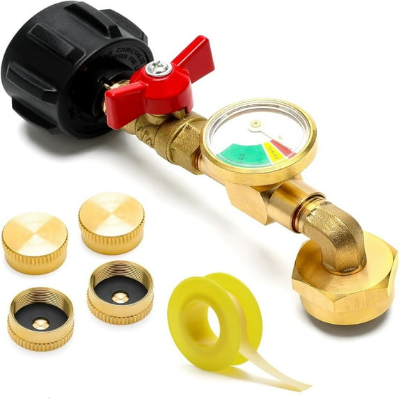 Propane Refill Adapter, For 1 Lb Tank, Propane Refill Elbow Adapter, With Gauge and Valve, 1LB Propane Bottles Cap, Propane Tank Refill Adapter, From 5-40LB To Tank