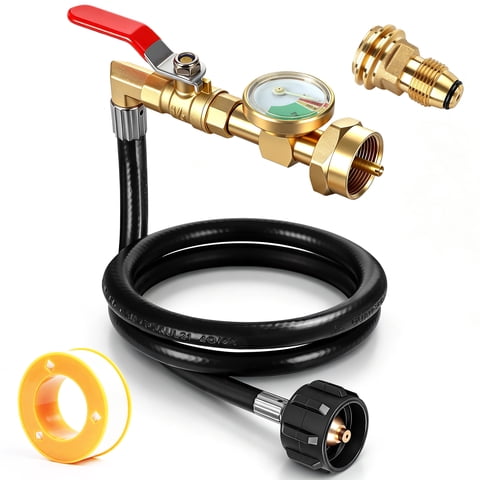 Propane Refill Adapter for 1 lb Tanks with POL to QCC1 Adapter, 3FT Hose with Pressure Gauge & ON/Off Valve, 20lb to 1lb Propane Tank Refill Kit for Camping Grill
