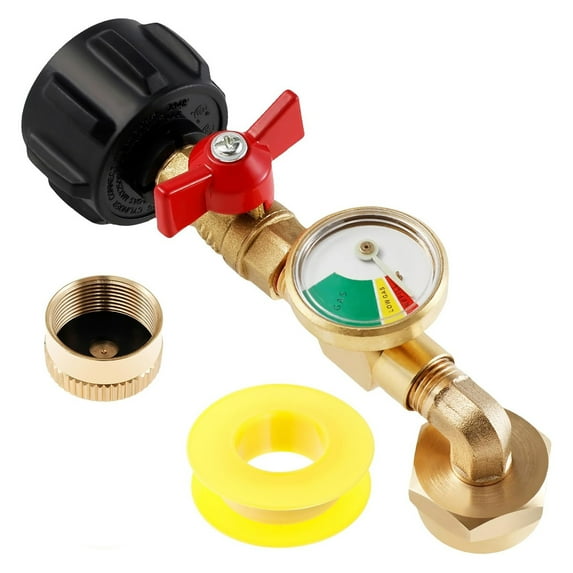 Propane Refill Adapter for 1lb. Tanks, Propane Refill Adapter for Refillable Propane Cylinder 1 lb, Propane Adapter 20lb to 1lb Converter, 90 Degree Elbow Design, with 1 Brass Caps