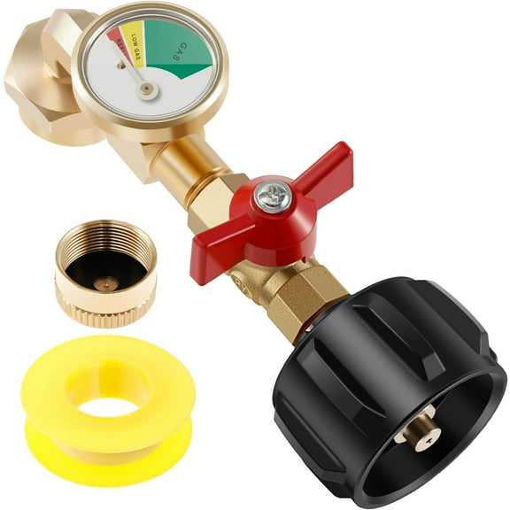 Propane Refill Adapter Brass Propane Cylinder Adapter with Illuminated Gauge Ball Valve Easy to Install Fast Fill Propane Refill Adapter Heater Compatible with Heater