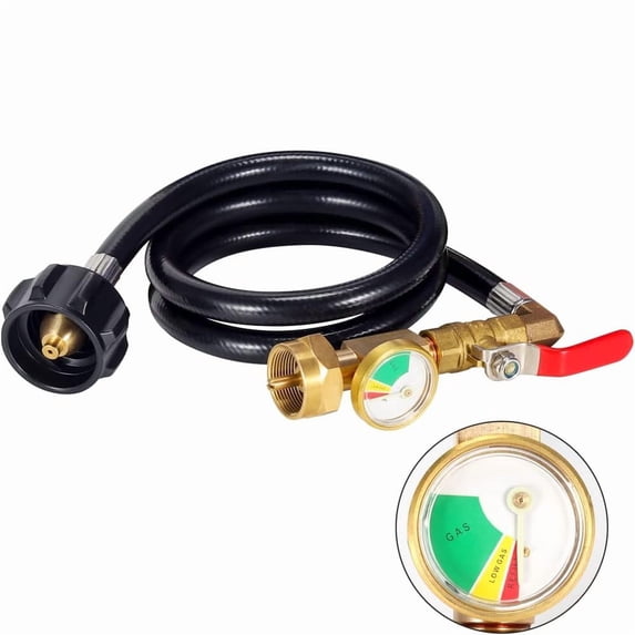 Propane Refill Adapter Hose with Gauge, Propane Tank Refill Hose Kit with Control Valve QCC1 Adapter for 1 lb Propane Cylinder, Propane Refill Adapter for Camping BBQ Outdoor Cooking