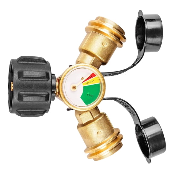 Propane Refill Adapter with Pressure Gauge, 90 Degree Elbow for Quick, Safe Refill of 1-40 lb Tanks, Compatible with Heaters, Grills, Camping Equipment, Reliable Brass Construction