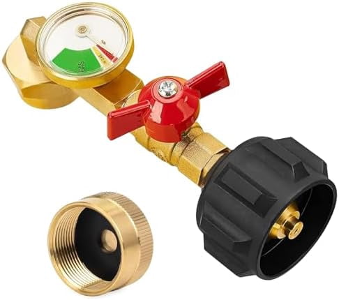 Propane Refill Adapter With Gauge – Fill 1lb Bottles From 5-40lb Tanks, Brass And Stainless Steel