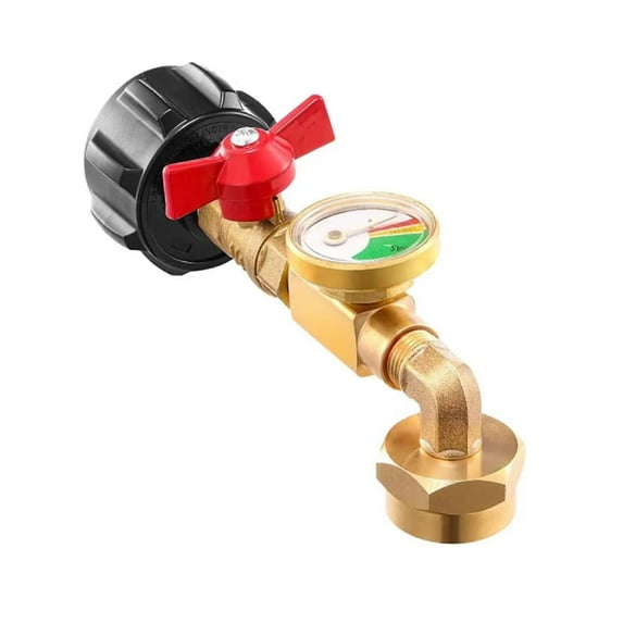 Propane Refill Adapter with Valve and Gauge Upgraded QCC1 Propane Refill Elbow Adapter Compatible with 1 LB Propane Tank Propane Refill Adapter 90 Degrees L Shape for Camping Grill (1 pc)(Yellow)