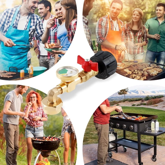 Propane Refill Adapter with Valve and Gauge, Fill 1 Pound Bottles from 20lb Tank, 90-Degree Elbow Design,Easy to Use,Fits QCC1 / Type1 Propane