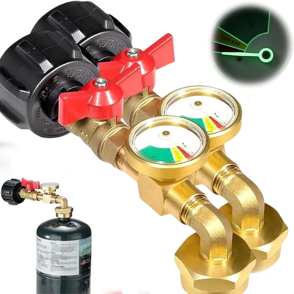 Propane Refill Elbow Adapter with Tank Gauge - Glow-in-Dark Gauge for 20lb to 1lb Tank Refilling, Durable & Secure, Fits QCC1/Type1 Cylinders for BBQ Gas Grill Cylinder RV Camper