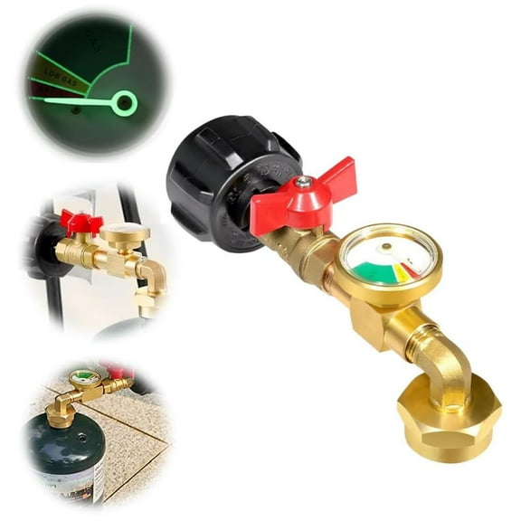 Propane Refill Elbow Adapter with Tank Gauge, Propane Tank Adapter for 1 lb Tank, Universal Propane Gas Gauge for BBQ Gas Grill Cylinder RV Camper