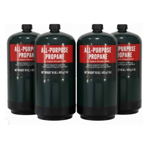 Propane Replacement Fuel Cylinders 16 Ounces Camping (4 Pack). Factory Pre-Filled, Ready to Use