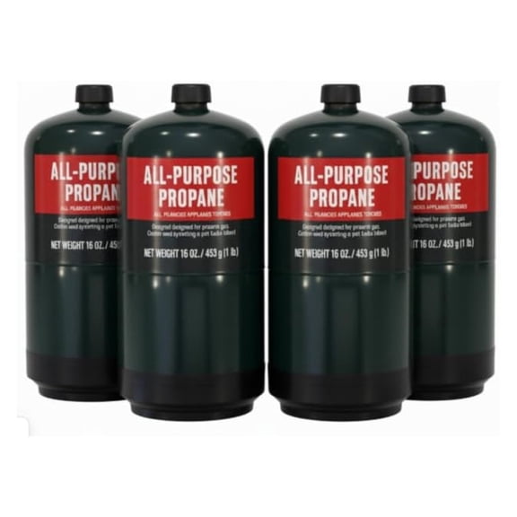 Propane Replacement Fuel Cylinders 16 Ounces Camping (4 Pack). Factory Pre-Filled, Ready to Use