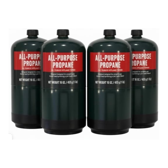 Propane Replacement Fuel Cylinders 16 Ounces Camping (4 Pack). Factory Pre-Filled, Ready to Use