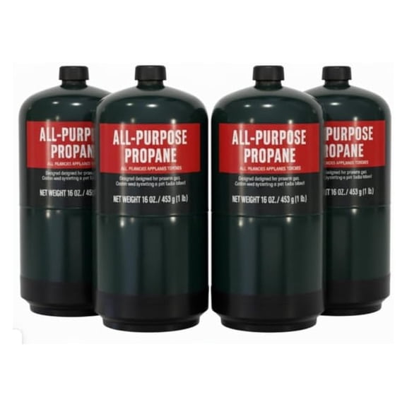 Propane Replacement Fuel Cylinders 16 Ounces Camping (4 Pack). Factory Pre-Filled, Ready to Use