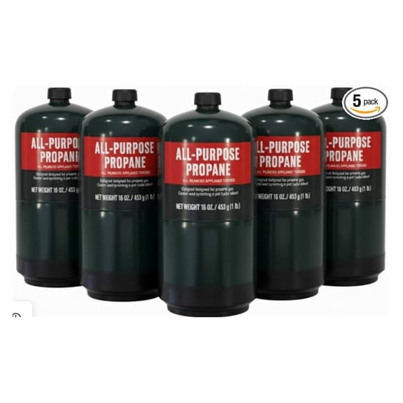 Propane Replacement Fuel Cylinders 16 oz Camping 5-Pack - Factory Prefilled & Ready to Use
