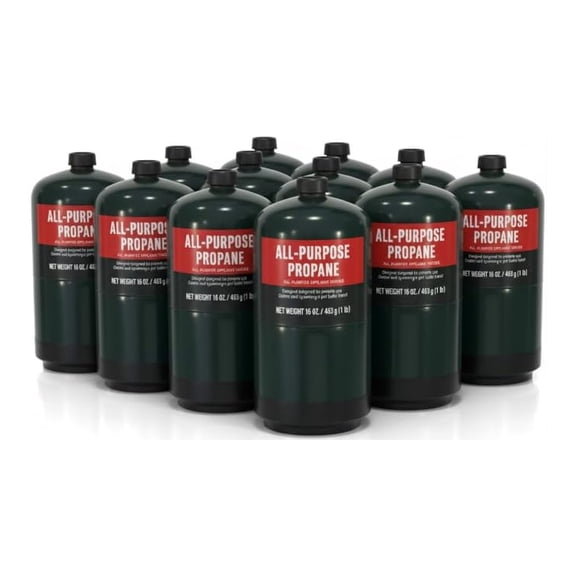Propane Replacement Fuel Cylinders Camping- 16 Oz (12 Pack) Factory Pre-filled and Ready to Use