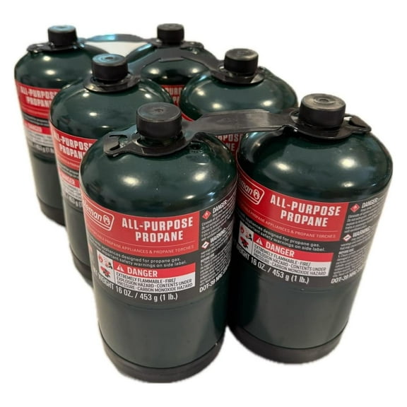 Propane Replacement Fuel Cylinders Camping- 16 Oz (6 Pack) Factory Pre-filled and Ready to Use