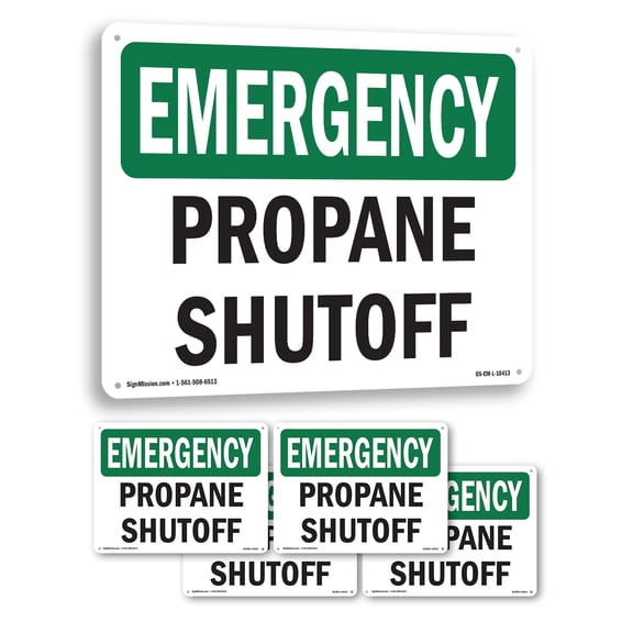 Propane Shutoff OSHA Emergency Rigid Plastic Sign 10 Inch x 7 Inch - 5 Pack