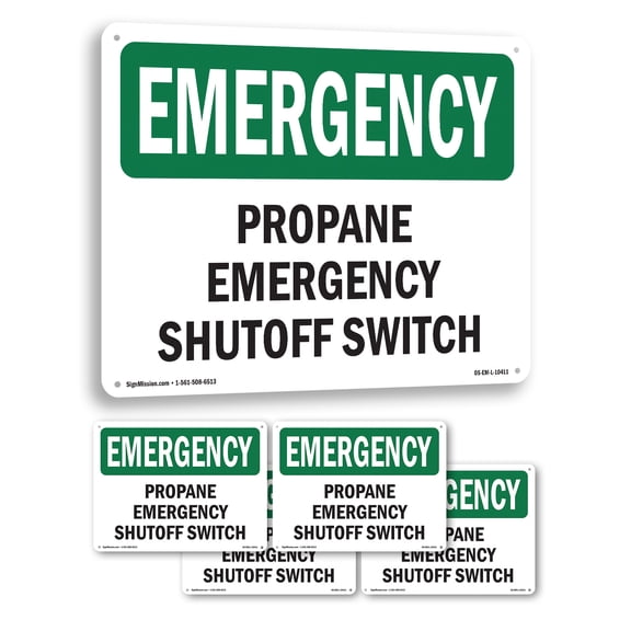 Propane Shutoff Switch OSHA Emergency Rigid Plastic Sign 14 Inch x 10 Inch - 5 Pack