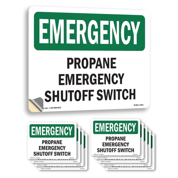 Propane Shutoff Switch OSHA Emergency Vinyl Decal Label 10 Inch x 7 Inch - 10 Pack
