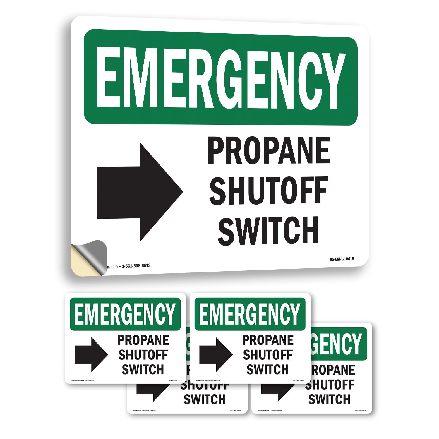 Propane Shutoff Switch [Right Arrow] With Symbol OSHA Emergency Vinyl ...
