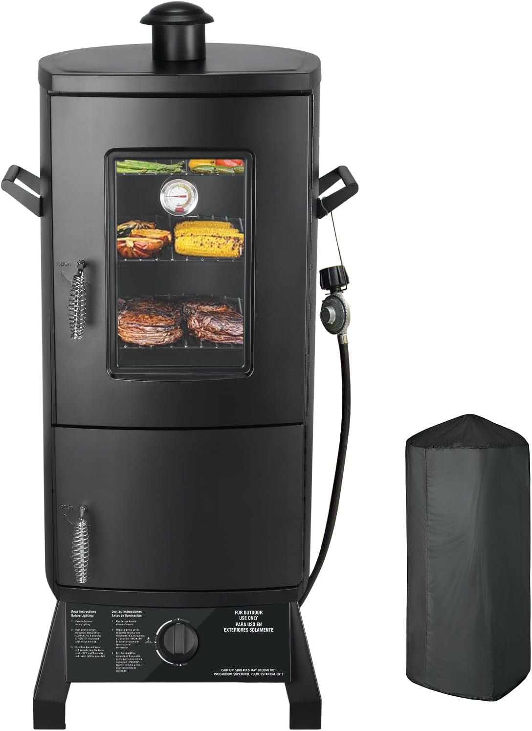 Removable Grill Racks Propane Smoker with Cover, Vertical Meat Gas Smoker Grill Outdoor Heavy ...