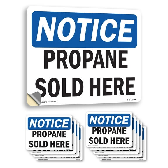 Propane Sold Here OSHA Notice Vinyl Decal Label 7 Inch x 5 Inch - 10 Pack