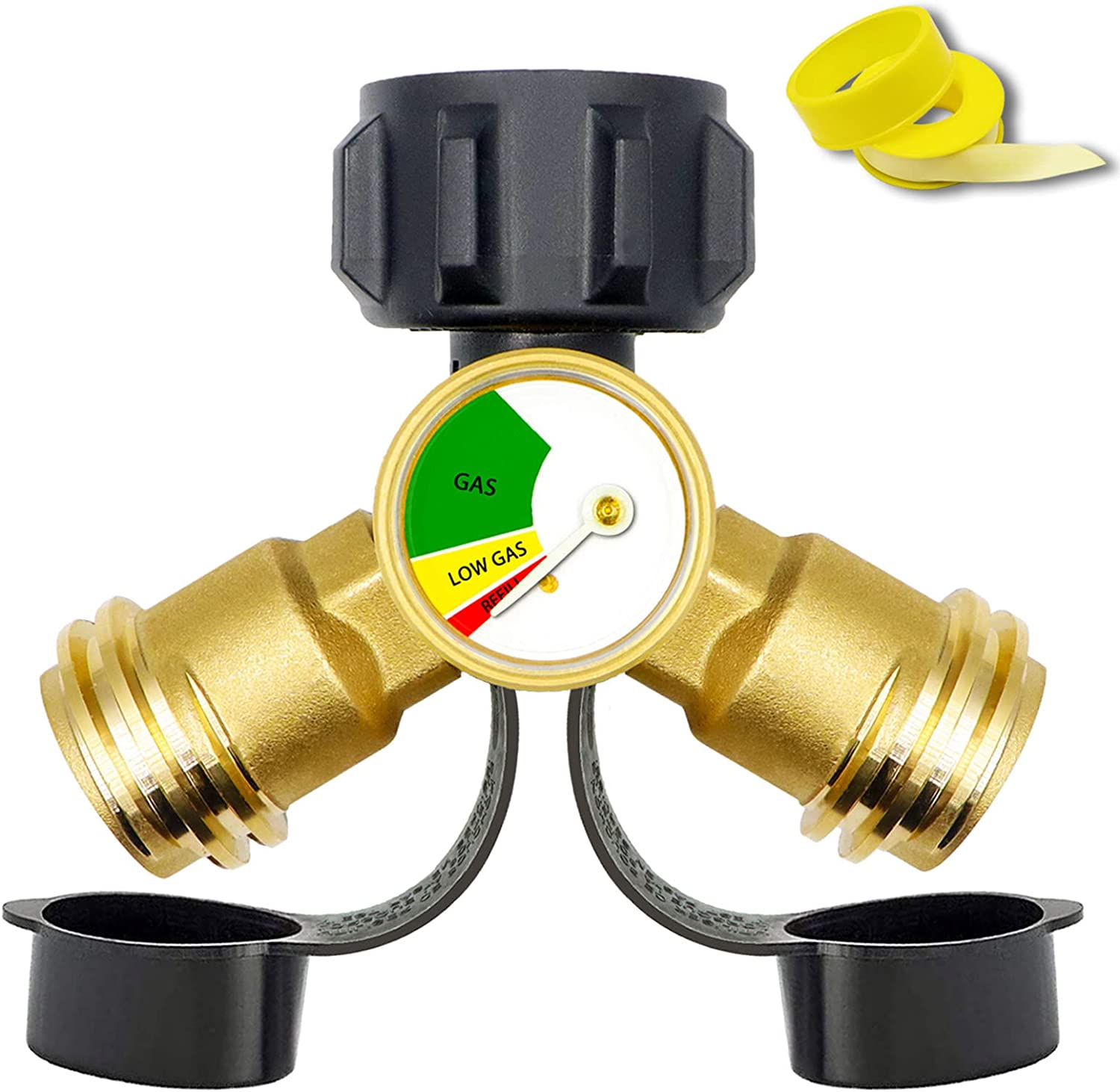 Propane Splitter (Propane Tank Y Splitter Adapter) with Gauge and Shut