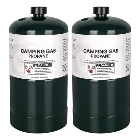 Propane Tank, 16 oz Propane Replacement Fuel Cylinder, Camping Propane Gas Bottle Prefilled & Ready to Use, 2-Pack