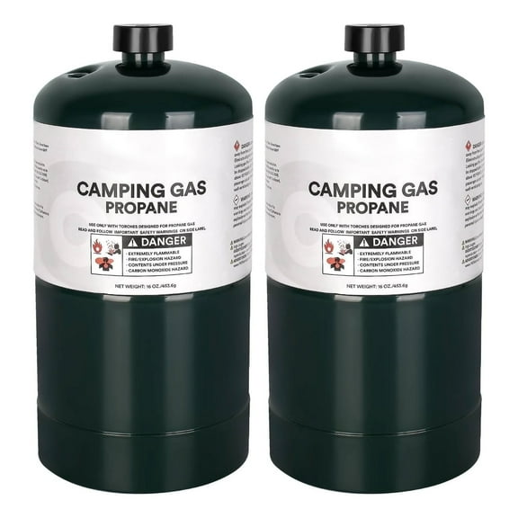 Propane Tank, 16 oz Propane Replacement Fuel Cylinder, Camping Propane Gas Bottle Prefilled & Ready to Use, 2-Pack