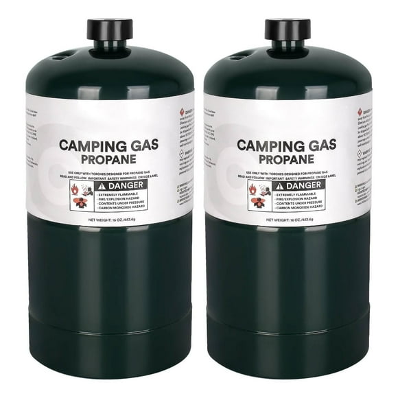 Propane Tank, 16 oz Propane Replacement Fuel Cylinder, Camping Propane Gas Bottle Prefilled & Ready to Use, 2-Pack