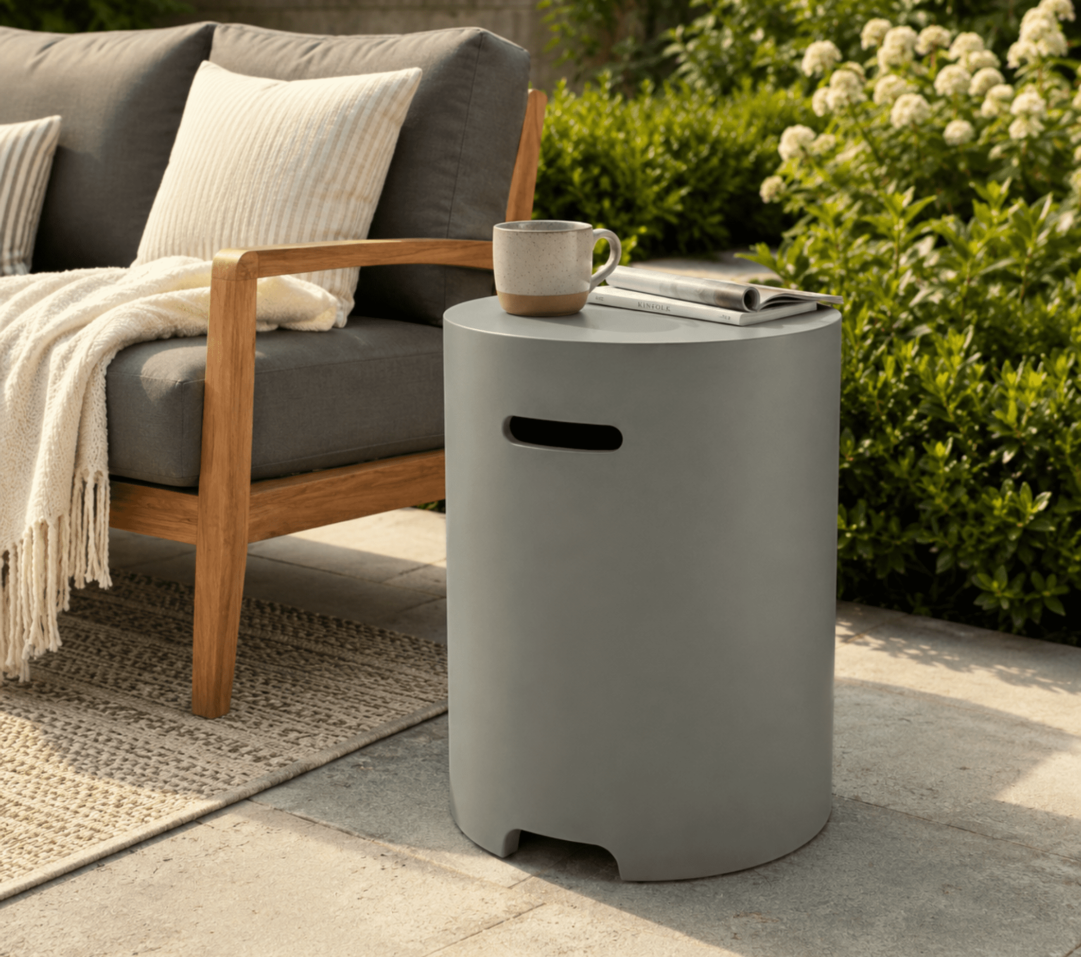 Propane Tank Cover Table, 16" Lightweight Concrete Propane Tank Hideaway for 20 lb Propane Tank, Outdoor Side Table with Handles for Gas Fire Pit, BBQ Grill & Griddle, Stone Look