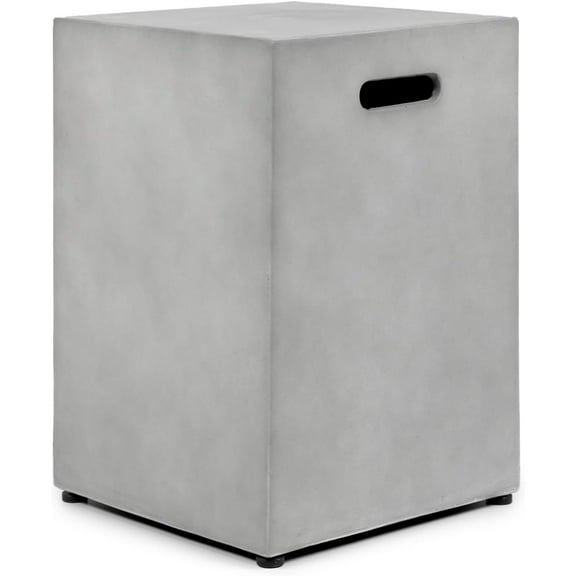 Propane Tank Cover Table for 20lbs Tank, 16 Inch Concrete Storage Box, Outdoor Hideway Side Table With Holder, Side Handles, Adjustable Feet for Fire Pit