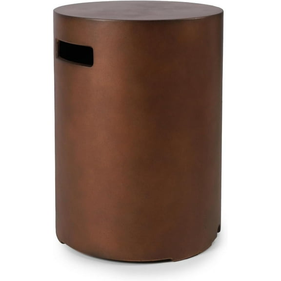 Propane Tank Cover Table, Modern Outdoor Gas Tank Covers, φ16 X 20inch Concrete Tank Storage Box Hideaway Table for Propane Gas Fire Pit and Round Tank Holder with Handles ( Brown)