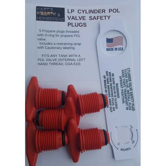 Propane Tank/Cylinder POL Valve Safety Plugs, Plastic with O-ring ; 5 Pack, **Made in USA**